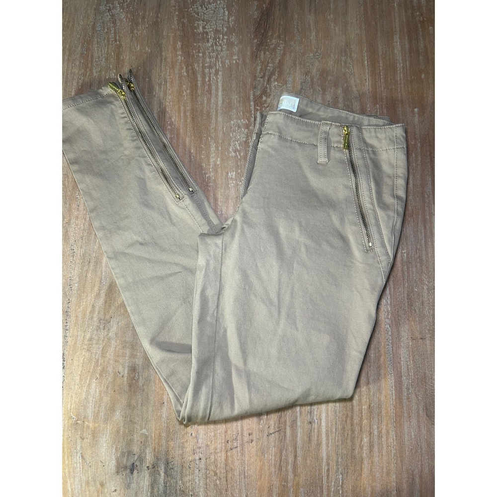 Michael Kors Womens Khaki Skinny Pants Gold Ankle Zipper Size 2 Tan Chino‎